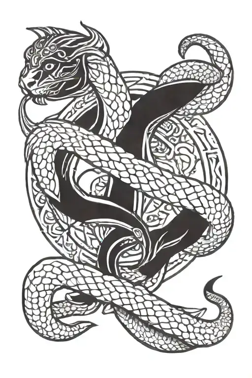zodiac sign gemini with a snake around it, viking and scandinavian style tattoo design idea