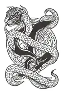 zodiac sign gemini with a snake around it, viking and scandinavian style tattoo design idea