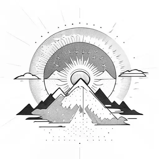 Mountains and sun as a symbol of overcoming challenges tattoo design idea