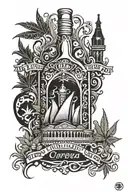 Opera House and Casino, Corona beer bottle, Marijuana tattoo design idea
