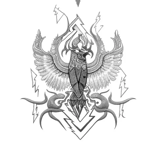 Ukrainian coat of arms made of lightning bolts tattoo design idea