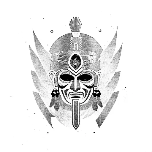 aztec warrior with pyrimad and eagle tattoo design idea