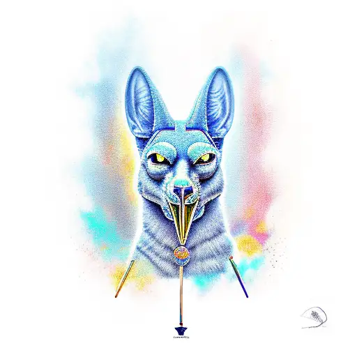 Anubis with rod looking down tattoo design idea