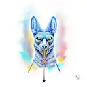 Anubis with rod looking down tattoo design idea