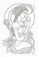 Hecate goddess of magic and the moon  keys roses thick outline line work  tattoo design idea