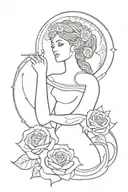 Hecate goddess of magic and the moon  keys roses thick outline line work  tattoo design idea