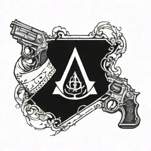 Assassin creed symbol as flint lock pistols crossing each other tattoo design idea