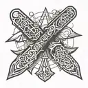 assassin creed symbol as flint lock pistols crossing each other tattoo design idea
