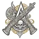 assassin creed symbol as flint lock pistols crossing each other tattoo design idea