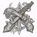 assassin creed symbol as flint lock pistols crossing each other tattoo design idea