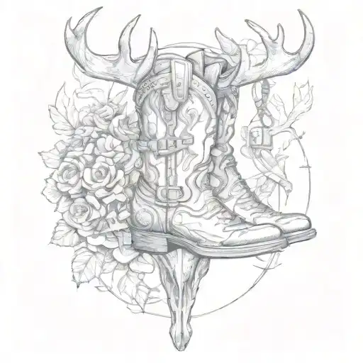 cow boy boot and moose antlers   tattoo design idea