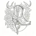 cow boy boot and moose antlers and gun and roses tattoo design idea