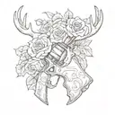 cow boy boot and moose antlers and gun and roses tattoo design idea