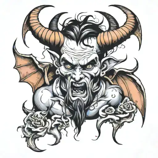 crying men with horns and demon wings  tattoo design idea