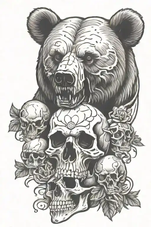 bear and human skull tattoo design idea
