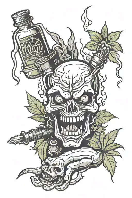 Demonic Marijuana and Demonic Alcohol tattoo design idea