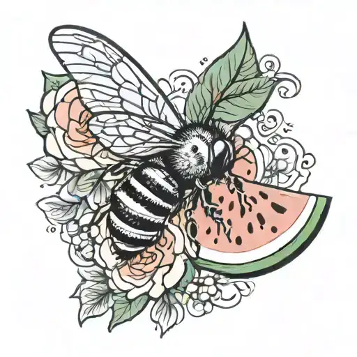 bee and watermelon slice with free Palestine tattoo design idea