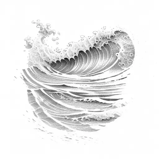 A dotwork tattoo of a series of waves crashing on the shore tattoo design idea
