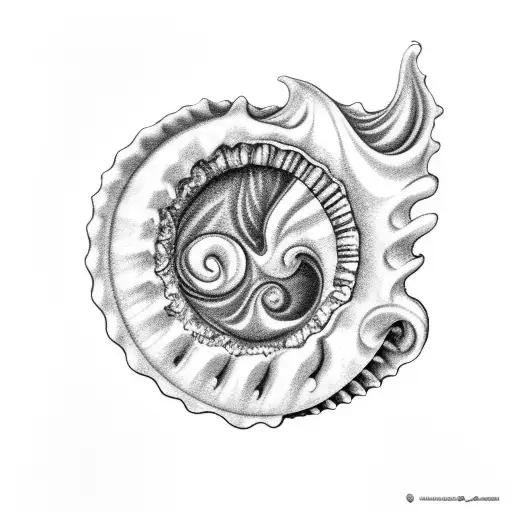 A black-grey tattoo of a chocolate bar melting into the shape of a seashell tattoo design idea