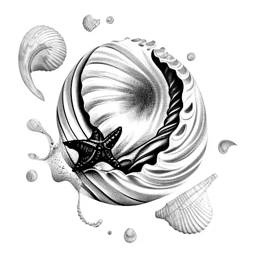 A black-grey tattoo of a chocolate bar melting into the shape of a seashell tattoo design idea