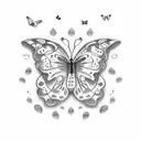 A dotwork tattoo of a cocoa tree with butterflies fluttering around it tattoo design idea