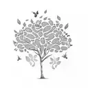 A dotwork tattoo of a cocoa tree with butterflies fluttering around it tattoo design idea