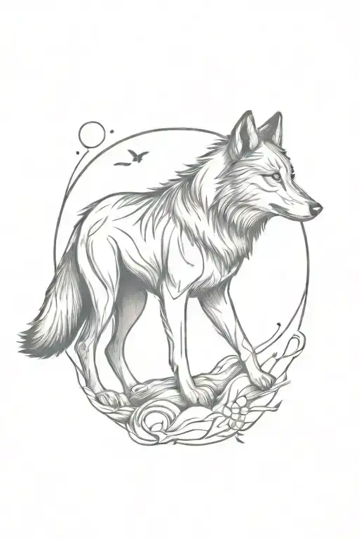 butterfly and wolf silhouette tattoo design idea