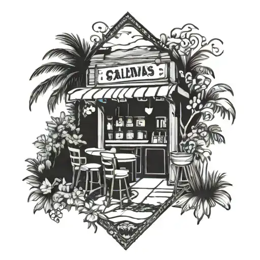 George and Salena's back yard bar and grill tattoo design idea