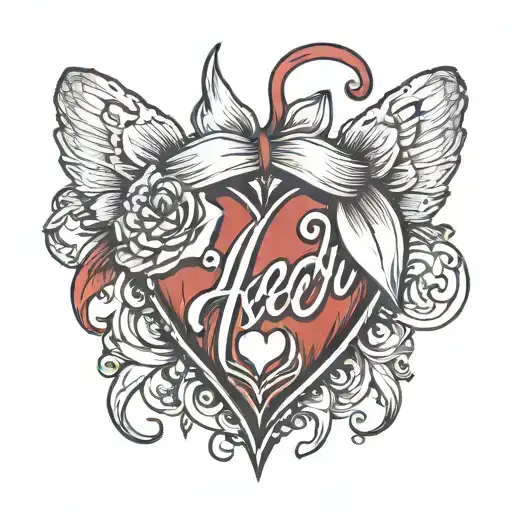 Red heart with headband where Jocelyn is written tattoo design idea