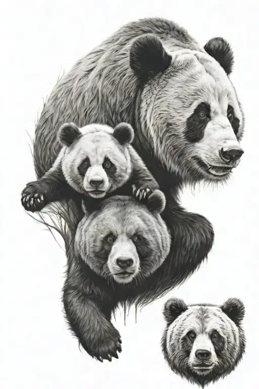 A panda head and A grizzly bear head on a single bear body tattoo design idea