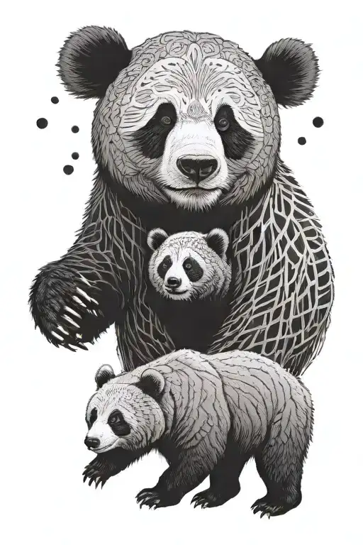 A panda bear and A grizzly bear as a single animal tattoo design idea