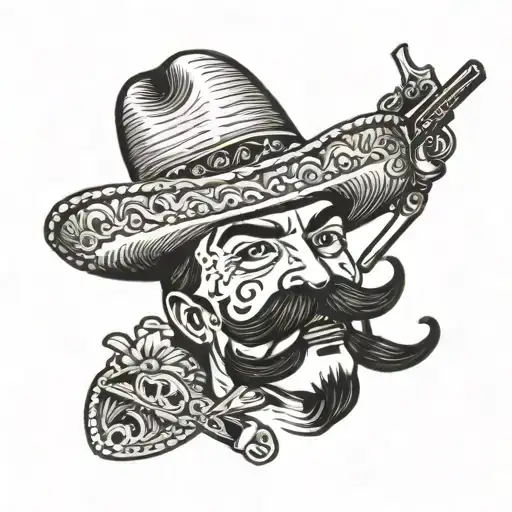 taco sombrero moustache with pistols  tattoo design idea