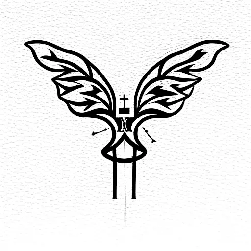 ribbon for back of tricep that says 'hoc est officium meum'  tattoo design idea