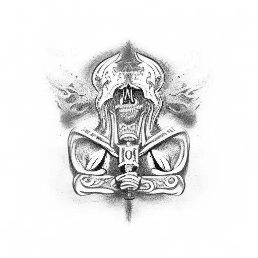 banner for back of tricep that says 'hoc est officium meum'  tattoo design idea