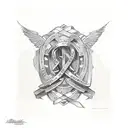 ribbon for back of tricep that says 'hoc est officium meum'  tattoo design idea