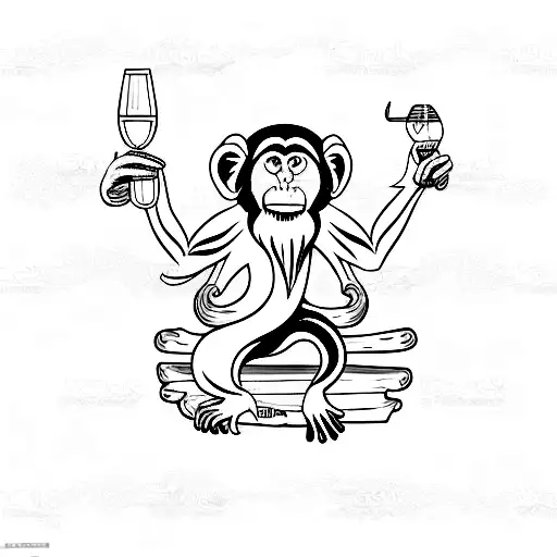 monkey ignorant style gibbon chilling on a log tattoo design idea