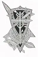 Aztec spear and shield adorned tattoo design idea