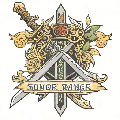 sword with the name ranger tattoo design idea