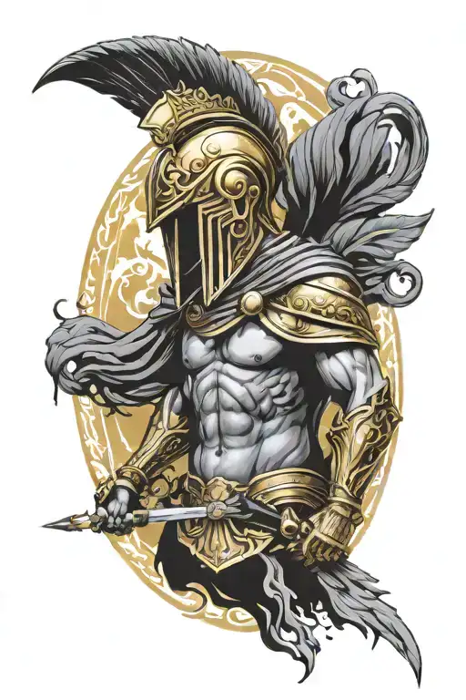 black color with gold trim spartan tattoo design idea