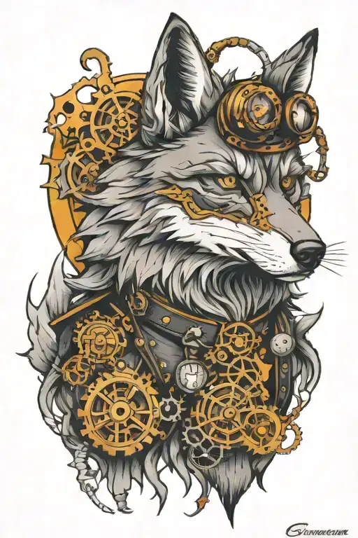 Steampunk wolf  tattoo design idea