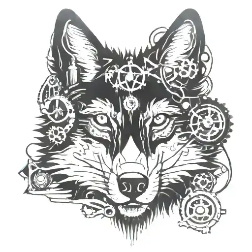 Steampunk wolf  tattoo design idea