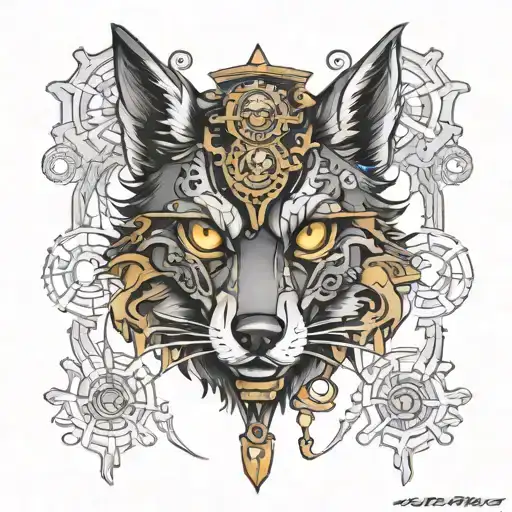 Steampunk wolf head tattoo design idea