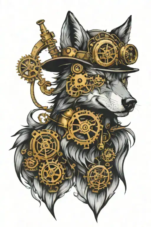 Steampunk wolf  tattoo design idea
