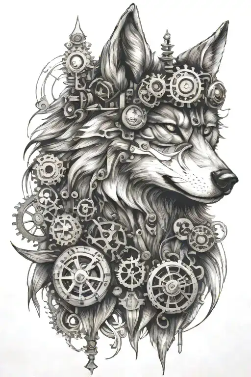 Steampunk wolf  tattoo design idea