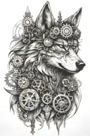 Steampunk wolf  tattoo design idea