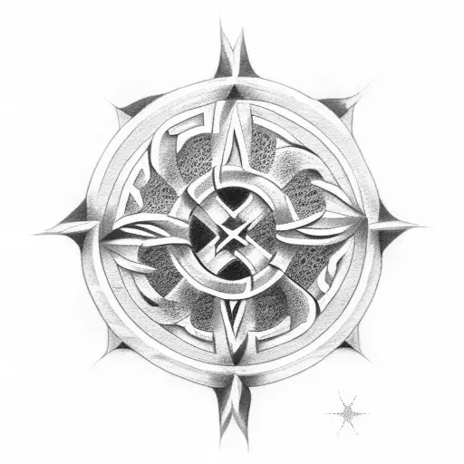 western celtic cross surrounded by texas mechanical tatto tattoo design idea