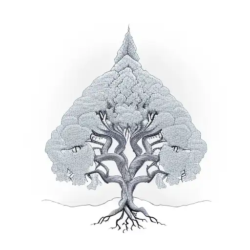 An intricate tree with roots forming the shape of Tennessee State Parks tattoo design idea