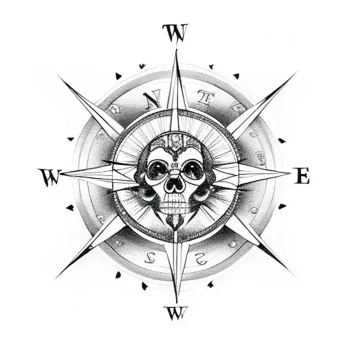 Compass, Skull, Lion tattoo design idea
