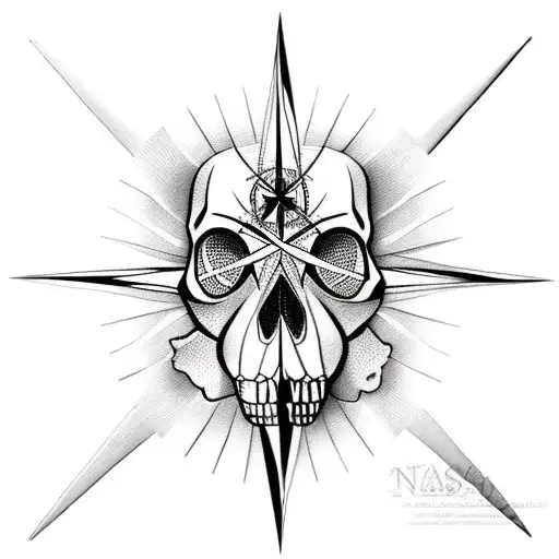 Compass, Skull, Lion tattoo design idea