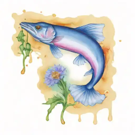 An anchovy fish and a burdock flower  tattoo design idea